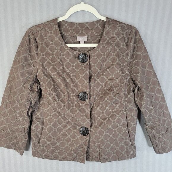 j jill womens jacket small taupe brown embroidered large buttons long sleeve - Picture 1 of 9